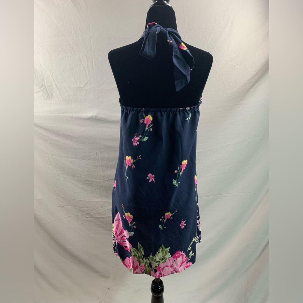 Blue Floral Print Backless Halter Neck Dress - Picture 9 of 9
